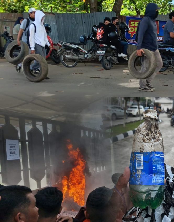 
 Unjuk rasa yang dilakukan oleh kelompok mahasiswa yang tergabung dalam Mahasiswa Kalimantan Timur Bergerak (MAKARA) di depan Kantor DPRD Provinsi Kalimantan Timur